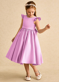 Azazie Dumpling Flower Girl Dresses Candy Pink A-Line Bow Matte Satin Dress image4