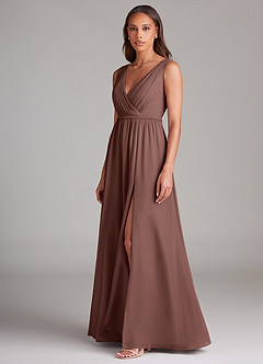 Azazie Tanicia Bridesmaid Dresses Espresso A-Line Pleated Chiffon Dress image2