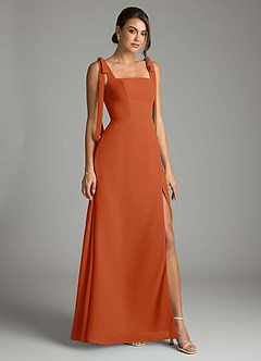 Azazie Debra Bridesmaid Dresses Burnt Orange A-Line with Pockets Chiffon Convertible Dress image1