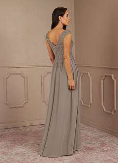 Azazie Amethyst Mother of the Bride Dresses Taupe A-Line V-Neck Sequins Chiffon Dress image4