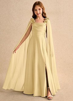 Azazie Rosita Girls Formal Blumenmädchenkleider A-Linie Plissee Stretch-Satin Kleid Butter image3