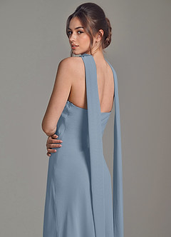 Azazie Ilana At-home Try On Dresses Dusty Blue A-Line Strapless Chiffon Dress image6