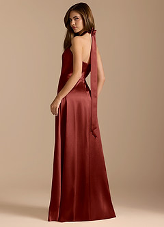Azazie Tracie Bridesmaid Dresses Terracotta A-Line Pleated Metallic Satin Dress image9