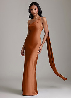 Azazie Galinda Bridesmaid Dresses Copper Mermaid One Shoulder Stretch Satin Dress image1