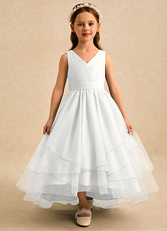 Azazie Seraphina Blumenmädchenkleider A-Linie Plissee Tüll Kleid Weiß image1