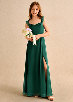 Azazie Chip Girls Formal Blumenmädchenkleider A-Linie ärmellos Chiffon Kleid Smaragd image5