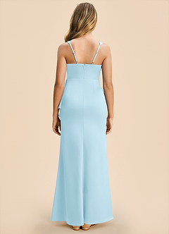Azazie Adrienne Junior Sky Blue Sheath Pleated Stretch Satin Dress image2