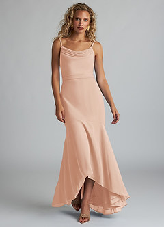 Azazie Summer Bridesmaid Dresses English Rose Mermaid Scoop Cowl Chiffon Dress image4