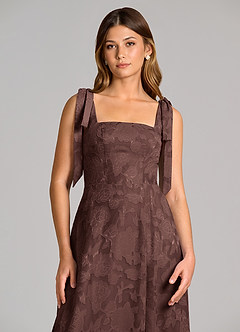 Azazie Debra Abiti da Damigella Abito A-Line in Burnout Floreale Con Tasche Espresso image2