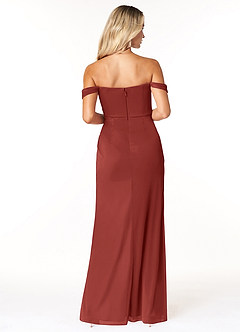 Azazie Tessa At-home Try On Dresses Terracotta Sheath Sweetheart Off-The-Shoulder Mesh Convertible Dress image6
