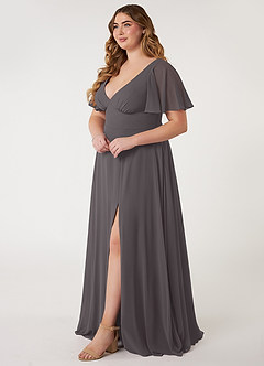 Azazie Kimber Bridesmaid Dresses Steel Grey A-Line Flounce Sleeve Chiffon Dress image7
