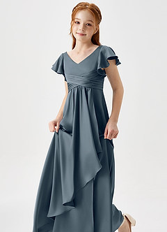 Azazie Omari Junior Twilight A-Line Pleated Stretch Satin Dress image6