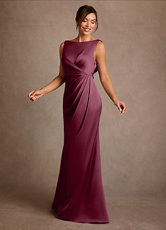 Azazie Baltimore Mother of the Bride Dresses Mulberry A-Line Pleated Stretch Satin Dress image3