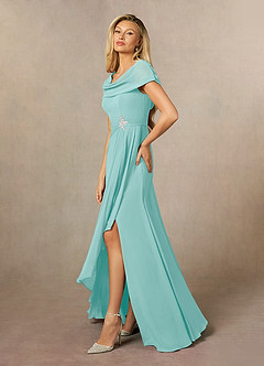 Azazie Mary Mother of the Bride Dresses Aqua A-Line Side Slit Chiffon Dress image2