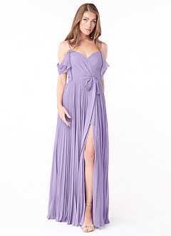 Azazie Lyney Brautjungfernkleider A-Linie Schulterfrei Chiffon Kleid Flieder image1