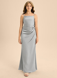 Azazie Renna Junior Vestido de Plata de Satén Elástico de Corte En A con Plisado image6