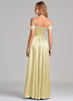 Azazie Raisa Jurken voor bruidsmeisjes Jurk van Stretch Satijn met A-Lijn Off the Shoulder Citroensorbet image6