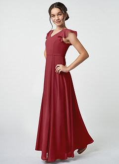 Azazie Claudine Junior Pomegranate A-Line Pleated Chiffon Dress image3