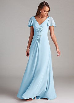 Azazie Soren Bridesmaid Dresses Sky Blue A-Line Ruched Chiffon Dress image5