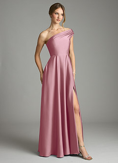 Azazie Melanie Bridesmaid Dresses Vintage Mauve A-Line Off the Shoulder Stretch Satin Dress image5