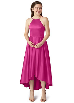Azazie Jemima Junior A-Linie mit Taschen Stretch-Satin Kleid Fuchsia image4