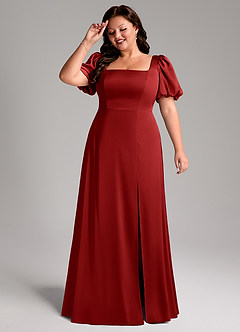 Azazie Fyona Bridesmaid Dresses Pomegranate A-Line Pleated Stretch Satin Dress image11