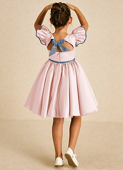 Azazie Sugar Plum Flower Girl Dresses Blushing Pink Dusty Blue A-Line Bow Matte Satin Dress image1