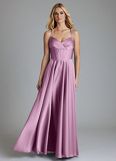 Azazie Alaia Final Sale Wisteria A-Line Corset Stretch Satin Dress image1