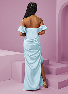 Barbie ♥ Azazie Bridesmaid Dresses Sky Blue Sheath Off the Shoulder Stretch Satin Convertible Dress image9