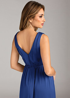 Azazie Tanicia Bridesmaid Dresses Royal Blue A-Line Pleated Stretch Satin Dress image7