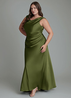 Azazie Kieryn Bridesmaid Dresses Olive Mermaid Pleated Stretch Satin Dress image11