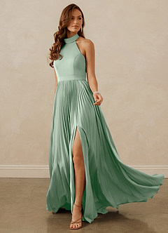 Christian Siriano Bridal for Azazie 1007 Bridesmaid Dresses Agave A-Line Pleated Stretch Satin Dress image3