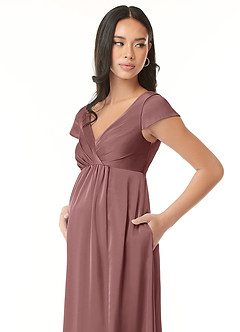 Azazie Allessia Maternity Bridesmaid Dresses A-Line Pleated Stretch Satin Floor-Length Dress image6