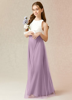 Azazie Albertine A-Line Lace Tulle Floor-Length Junior Bridesmaid Dress image4
