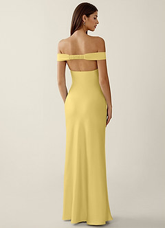 Gwendonme Pastel Yellow Satin Crystal Linen Prom Dress image2