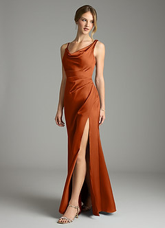 Azazie Samara Bridesmaid Dresses Burnt Orange Mermaid Pleated Stretch Satin Dress image3