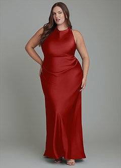 Azazie Evadne Robes de demoiselle d'honneur Robe Fourreau en Satin extensible Plissé Grenade image7
