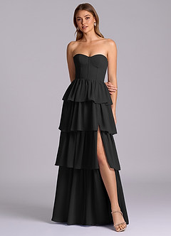 Azazie Faye Bridesmaid Dresses Black A-Line Sweetheart Neckline Chiffon Dress image4