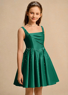 Azazie Jello Flower Girl Klänningar Klä Balklänning i Matt satäng Plisserad image3