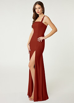 Azazie Alara Bridesmaid Dresses Rust Sheath Side Slit Stretch Chiffon Dress image3