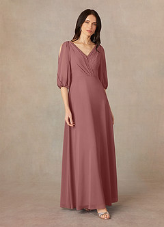 Azazie Bronwyn Mother of the Bride Dresses A-Line V-Neck Ruched Chiffon Floor-Length Dress image2
