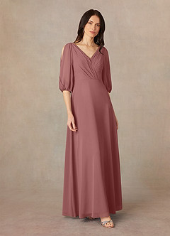 Azazie Bronwyn Kleider für die Brautmutter A-Linie V-Hals Gerüscht Chiffon Kleid Wüstenrose image2