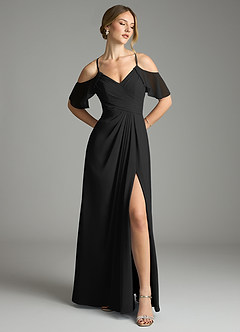 Azazie Dakota Bridesmaid Dresses Black A-Line V-Neck Pleated Chiffon Dress image5
