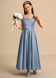 Azazie Bundle Girls Formal Abiti da Ragazza di Fiori Abito A-Line in Raso Opaco Plissettato Blu Polveroso image4