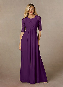 Azazie Raelyn Mother of the Bride Dresses Grape A-Line Lace Mesh Dress image4