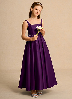 Azazie Mochi Girl vestidos de niña de las flores Vestido de Uva de Satin Mate de Princesa con Plisado image4