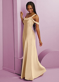 Barbie ♥ Azazie Vestidos de damas de honor Vestido de Champán de Satén Elástico de Corte Recto con Plisado image11