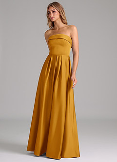 Azazie Lucienne Bridesmaid Dresses Butterscotch A-Line Strapless Stretch Satin Convertible Dress image6