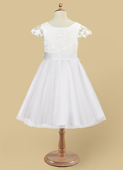 Azazie Vetty Robe Demoiselle D'honneur Fillette Robe Trapèze en Tulle Dentelle Ivoire Blanc image9