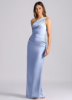 Azazie Akilah 신부 들러리 드레스 인어 한쪽 어깨 스트레치 새틴 바닥 길이 드레스 image6